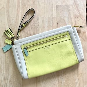 COACH large white yellow leather wristlet clutch